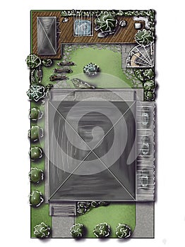 Landscape architecture design plan in the courtyard of the villa, country house, in the country.