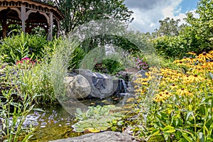 Landscape architecture with water features for summer garden