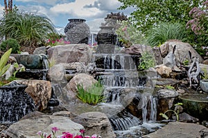 Landscape architecture with water features for summer garden
