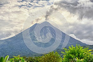 Landscape of Arenal Volcano with an overcast sky