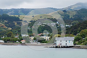 Landscape around Akaroa town on the Banks Peninsula, southeast of Christchurch, New Zealand.