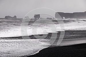 Landscape around black sand beach in Vik, Iceland