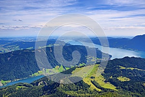 The landscape around Lake Mondsee, Schafbergbahn, Salzkammergut, Salzburg, Austria