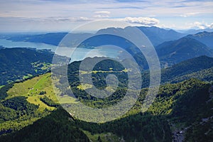 The landscape around Lake Mondsee, Schafbergbahn, Salzkammergut, Salzburg, Austria