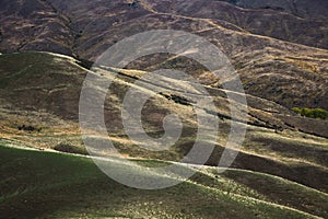 Landscape around Lindis Pass, New Zealand`s South Island