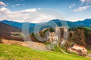 Landscape around ruins of Sklabina castle, Slovakia.