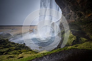 Landscape around Seljalandsfoss waterfall in Iceland