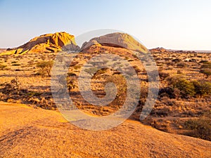 Landscape around Spitzkoppe, aka Spitzkop, with massive granite rock formations, Namib Desert, Namibia, Africa