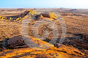 Landscape around Spitzkoppe, aka Spitzkop, with massive granite rock formations, Namib Desert, Namibia, Africa