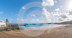 Landscape with Arrieta Beach in Lanzarote, Canary Island photo