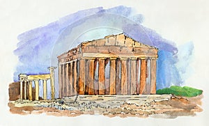 Landscape with the Athenian Acropolis in Greece. photo