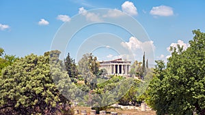 Landscape of Athens, Greece. Temple of Hephaestus in the Agora in summer.