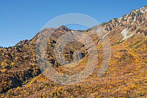 Landscape of autumn mountain, alpine route, Tateyama Japan Alps