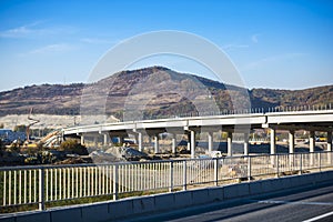 Landscape in the fall season near river photo