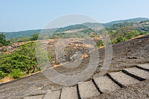 Landscape in autumn at the top of mountains with stairs of Sanjay Gandhi National Park, Mumbai, India photo