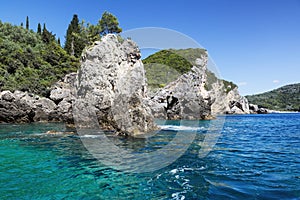 Landscape with azure clear sea and rocks, Paleokastritsa, Corfu, Greece