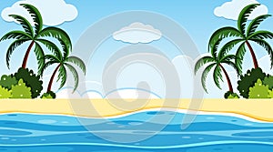 Landscape background design with ocean with trees on beach