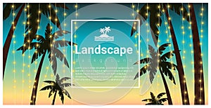 Landscape background with palm trees at tropical beach party