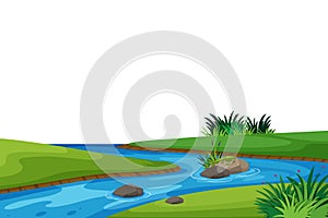 Landscape background with river and green field