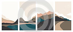 Landscape background with texture, vector. Geometric template in Japanese style. Abstract landscape with mountains. A