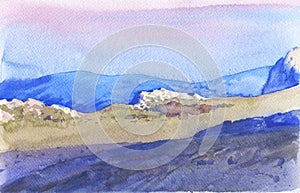 Landscape background. Trendy minimalist watercolor art illustrations. Original nature painting with acrylic paints.