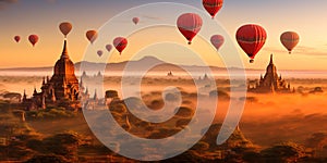 Landscape of bagan with air balloon