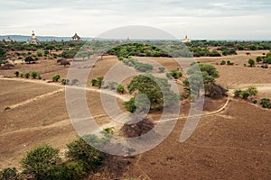 Landscape of Bagan on with pagodas and temples in Myanmar.