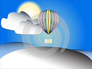 Landscape of Ballon floating up over the mountain on clounds and sky background on sunlight