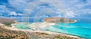 Landscape with Balos Lagoon beach and Gramvousa island on Crete, Greece