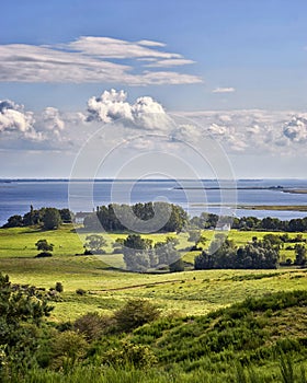 Landscape and Baltic Sea with clouds on the island Hiddensee