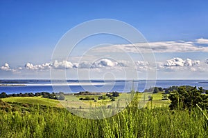 Landscape and Baltic Sea with clouds on the island Hiddensee. Panorama of Hiddensee