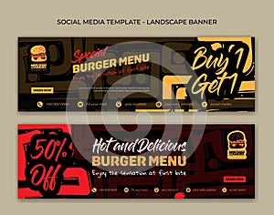 Landscape banner template with hand drawn background in red and white for advertisement