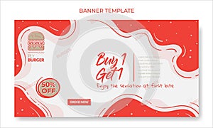 Landscape banner template with red and white waving background design