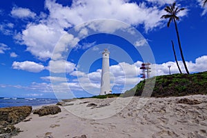 Landscape with Barbers Point Lighthouse, along the western shore of Oahu, near Kapolei, Hawaii