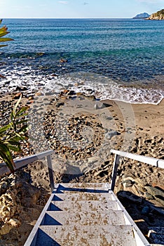 Landscape of Bathing beach Porto Frailis on the rocky coast of Sardinia - Italy