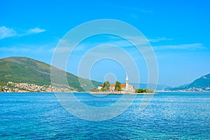 Landscape of the Bay of Kotor coastline with view to The Our Lady of Mercy