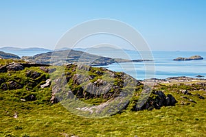 Landscape of beach, hills and atlantic ocean of beautiful Ring of Kerry, Ireland. Travel destination for many tourists