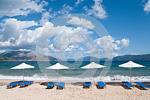 Landscape with beach and parasols