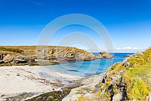 Landscape beach rocks cliffs shores at Belle Ile en Mer at the point of foals in Morbihan photo