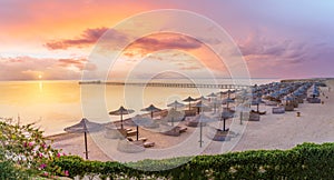 Landscape with beach at sunrise in Marsa Alam