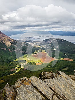 Landscape of Beagle Channel, close to Ushuaia city in Argentina. Tierra del Fuego Island, Patagonia