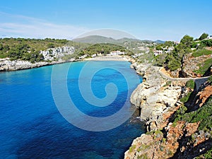 Landscape of the beautiful bay of Cala Estany d`en Mas with a wonderful turquoise sea, Cala Romantica, Porto Cristo, Majorca