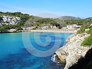 Landscape of the beautiful bay of Cala Estany d`en Mas with a wonderful turquoise sea, Cala Romantica, Porto Cristo, Majorca photo