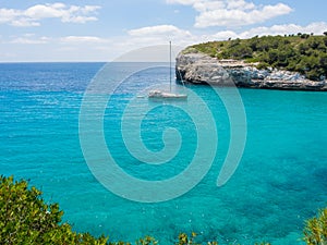 Landscape of the beautiful bay of Cala Estany d`en Mas with a wonderful turquoise sea, Cala Romantica, Porto Cristo, Majorca