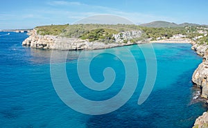 Landscape of the beautiful bay of Cala Estany d`en Mas with a wonderful turquoise sea, Cala Romantica, Porto Cristo, Majorca