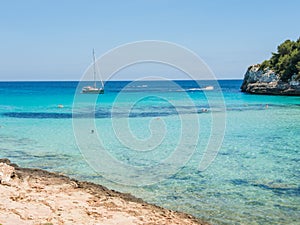 Landscape of the beautiful bay of Cala Estany d`en Mas with a wonderful turquoise sea, Cala Romantica, Porto Cristo, Majorca