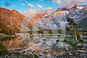 Landscape of beautiful Fan mountains and Kulikalon lake in Tajikistan