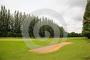 Landscape of a beautiful green golf course with sky