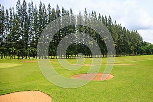 Landscape of a beautiful green golf course with sky