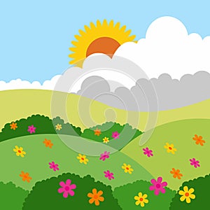 Landscape beautiful hills concept village vector illustration design